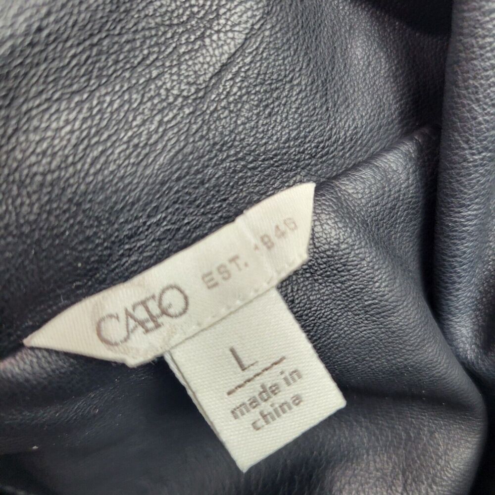 Womens Black Faux Leather Moto Vest By Cato With Zipper Pockets & Snap Collar Si - Picture 10 of 16